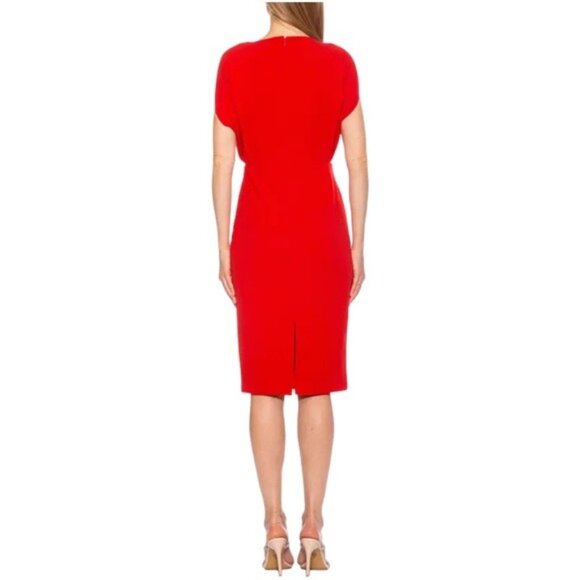 Alexia Admor Gianna Draped off Boatneck Dress in Red, Size L - Picture 3 of 10